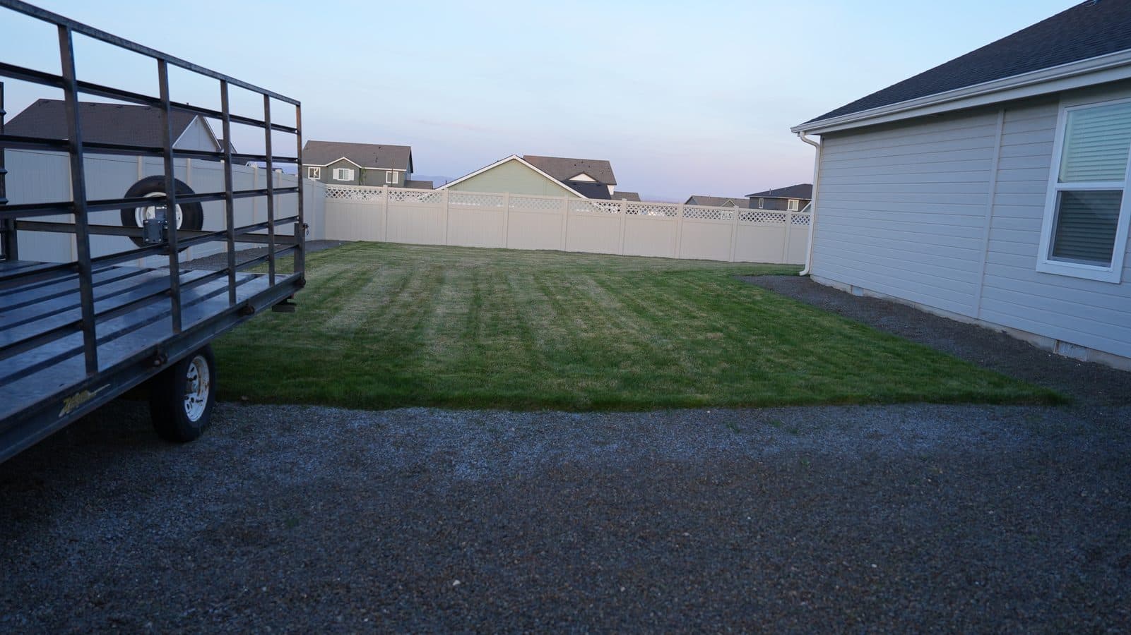 Beautifully striped backyard lawn